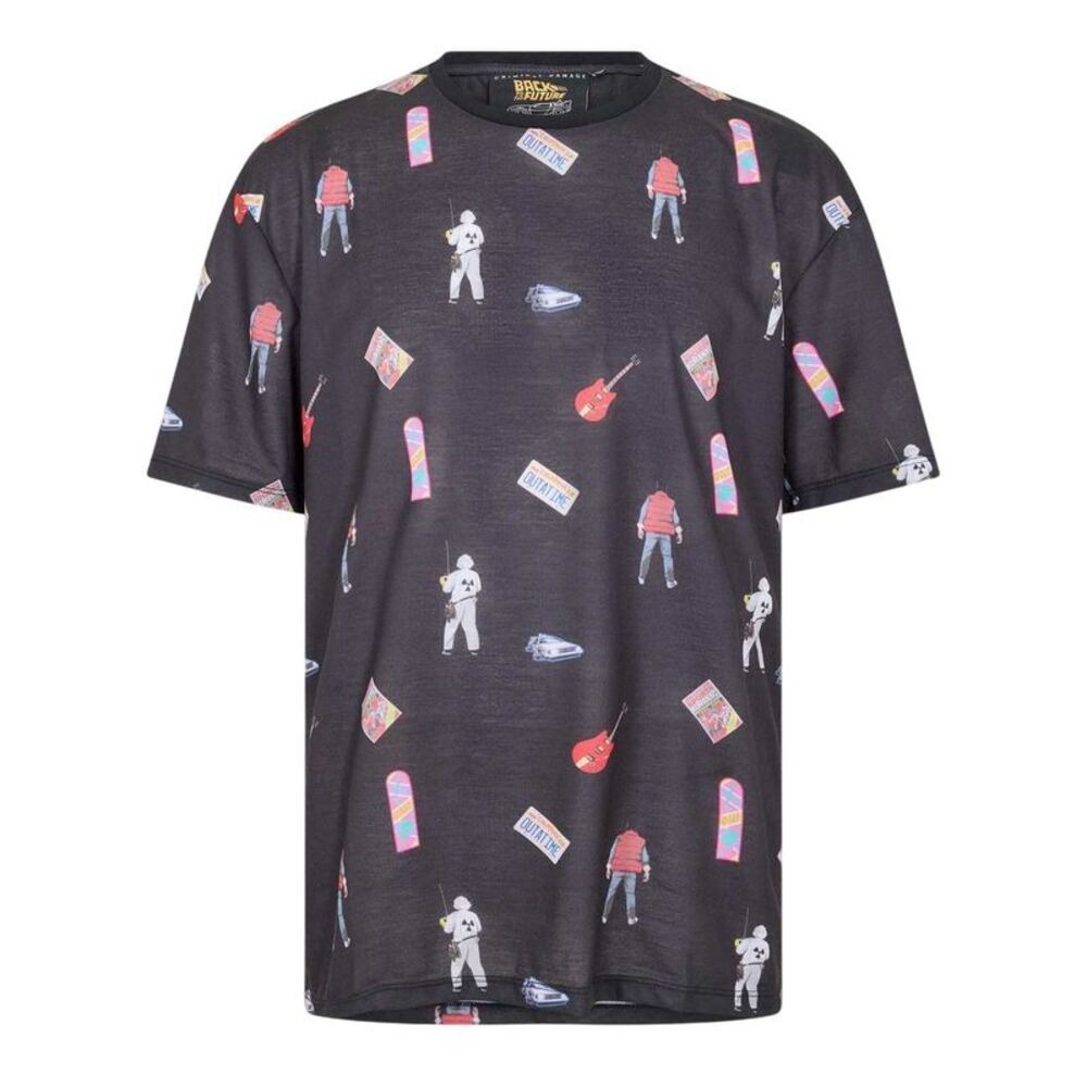 Back To The Future Mens Criminal Damage All-Over Print T-Shirt / Black